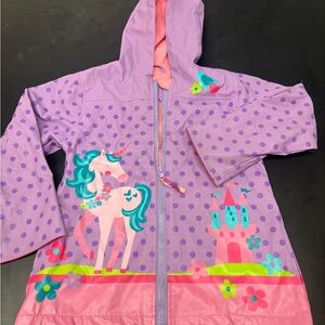 Stephen Joseph rain jacket 5/6 Purple Polka Dot Unicorn Raincoat